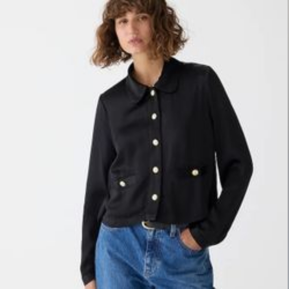 J CREW Black Lady Jacket In Luster Crepe Women's Jacket Gold Tone Button Down